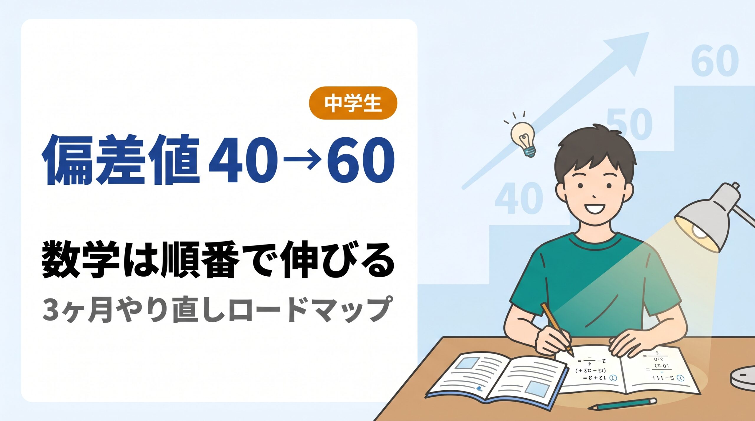 数学の偏差値を40から60へ｜3ヶ月で取り組む単元別やり直しロードマップ【中学生】