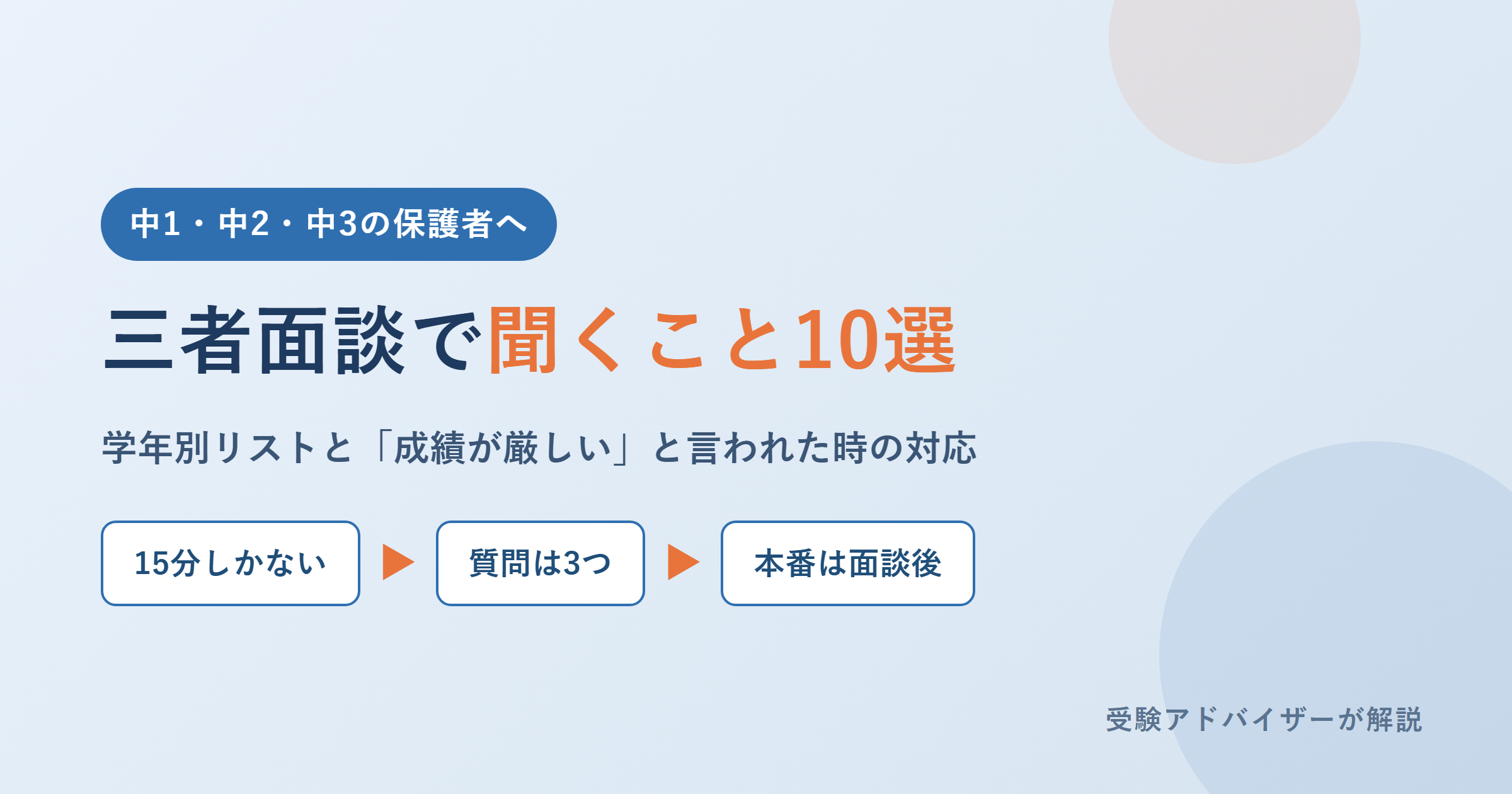 三者面談（中学）で聞くこと10選｜学年別リストと「成績が厳しい」と言われた時の対応