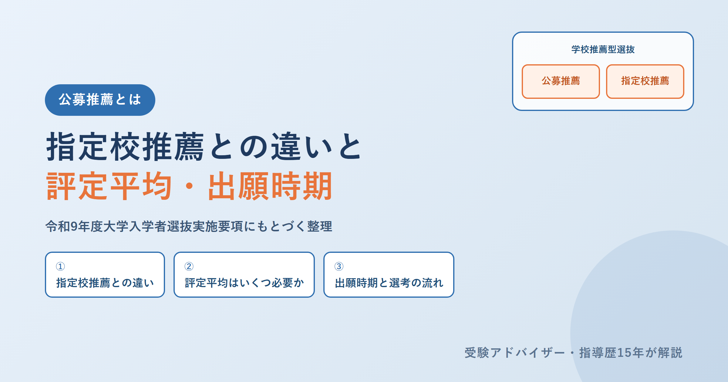 公募推薦とは｜指定校推薦との違いと、評定平均・出願時期