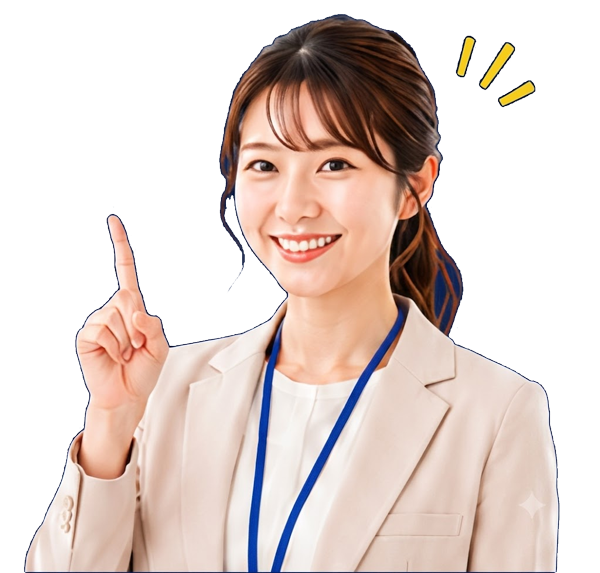 笑顔で指を指す女性アドバイザースタッフ