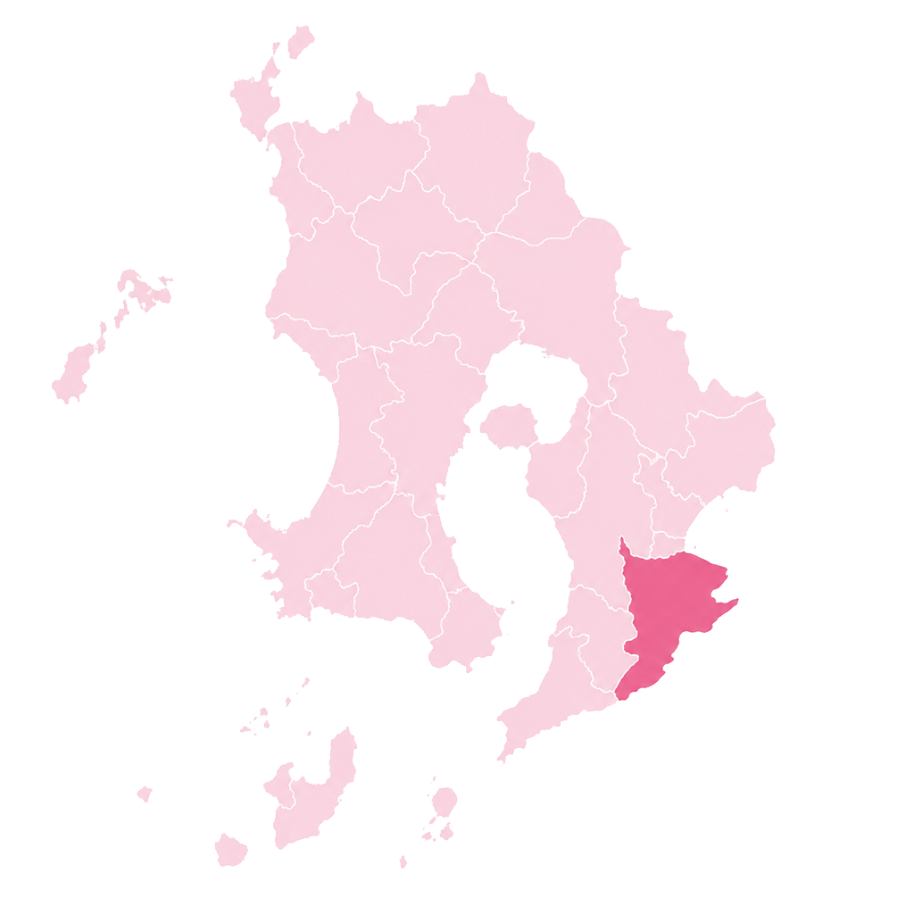 鹿児島県内における鹿屋市の位置を示すエリアマップ