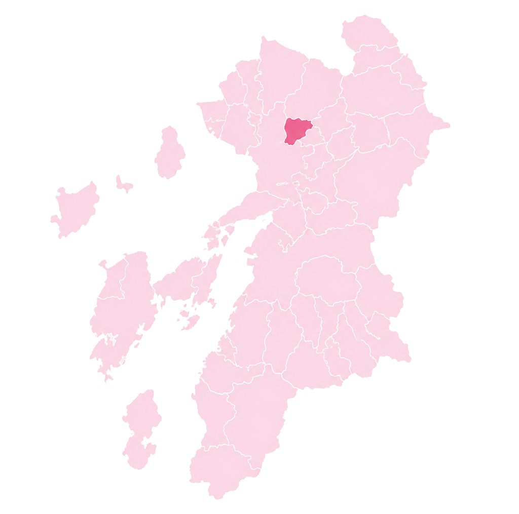熊本県内における合志市の位置を示すエリアマップ