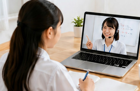 対面で対話しながら楽しく勉強を教える様子